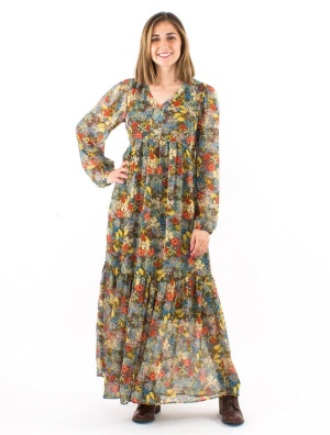 Rochie lunga kaki print Viana - Img 3