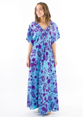 Rochie lungă turquaz Print Aster Dore - Img 2