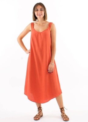Rochie Midi caramizie cu bretele late - Img 1