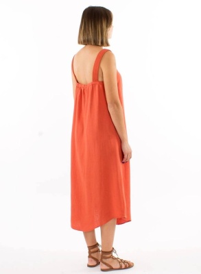 Rochie Midi caramizie cu bretele late - Img 2