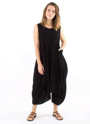 Rochie neagra bumbac croi asimetric - Img 2