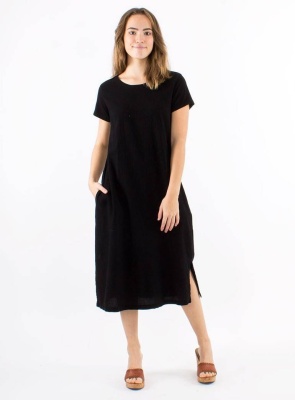 Rochie neagra bumbac cu croi drept - Img 1