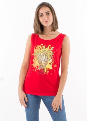 Top bumbac rosu cu print elefant - Img 1