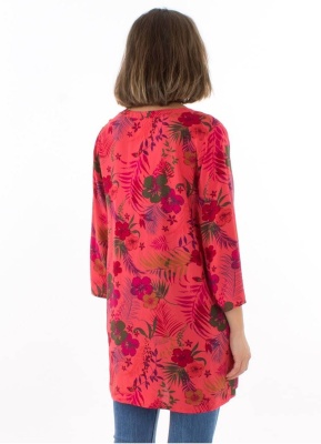 Tunica corail cu print tropical - Img 3