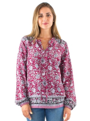 Bluza boema cu print "bujor" - Img 2