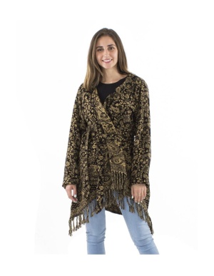 Cardigan negru asimetric print Cashmere - Img 2
