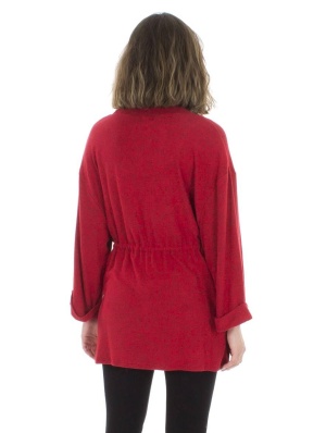 Cardigan tricot rosu cu guler - Img 2