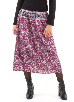 Fusta bordeaux cu flori boho-chic - Img 2