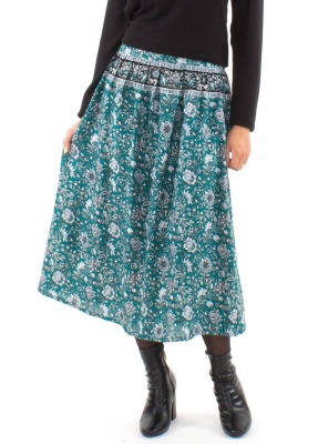 Fusta smarald cu flori boho-chic - Img 3