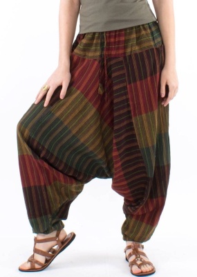 Pantaloni Baba Cool verzi dungi etnice - Img 1