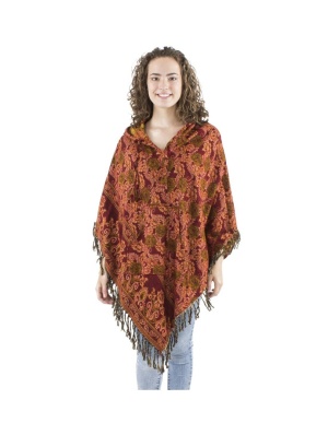 Poncho bordo cu model floral boem - Img 4