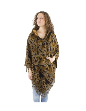 Poncho negru cu model floral boem - Img 3