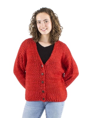 Pulover rosu tricotat stil jacheta - Img 1