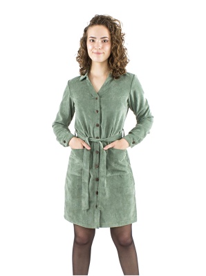 Rochie kaki velur cu nasturi - Img 2