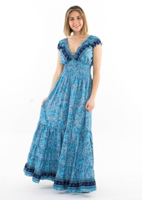 Rochie lunga sari turquaz talie elastica - Img 2