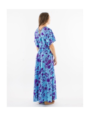 Rochie lungă turquaz Print Aster Dore - Img 3