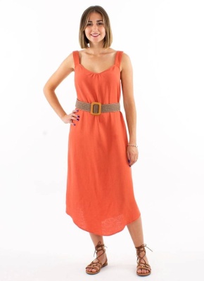 Rochie Midi caramizie cu bretele late - Img 3