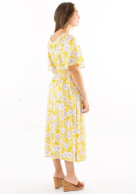 Rochie midi galbena print anemone - Img 3