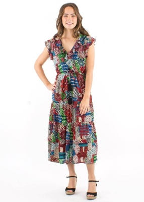 Rochie print etnic cu manecute - Img 1