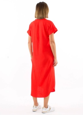 Rochie rosie cu guler tunica - Img 2