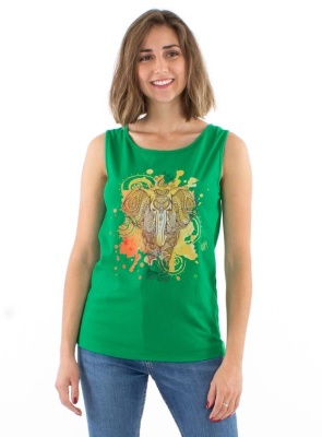 Top bumbac verde cu print elefant - Img 2