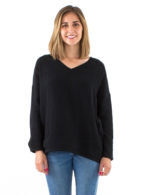 Bluza neagra larga bumbac dublu - Img 2