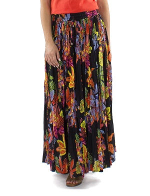 Fustă neagră din voal de bumbac încrețit Hawaiian print - Img 2