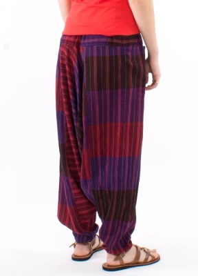 Pantaloni Baba Cool purple in carouri si dungi etnice - Img 2