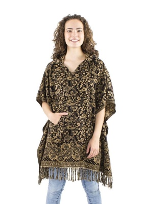 Poncho negru Boho Etnic floral - Img 1