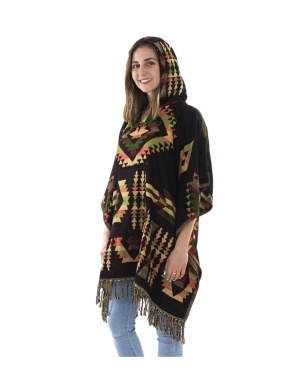 Poncho negru cu modele amerindiene - Img 4