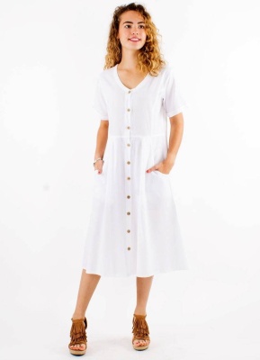 Rochie alba bumbac cu nasturi - Img 1