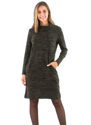 Rochie kaki tricot cu guler rulat - Img 2