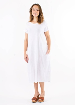 Rochie lunga alba bumbac cu maneci scurte - Img 2