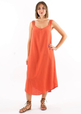 Rochie Midi caramizie cu bretele late - Img 4