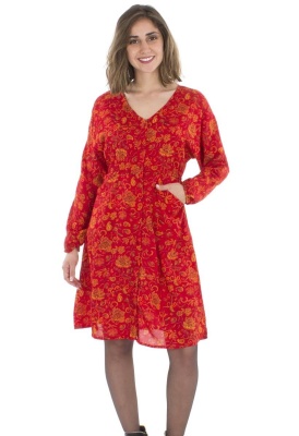 Rochie midi rosie cu imprimeu "nuit" - Img 2