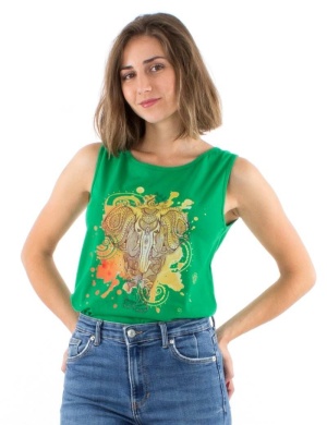Top bumbac verde cu print elefant - Img 1