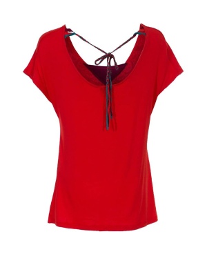 Tricou corail cu decolteu etnic - Img 2
