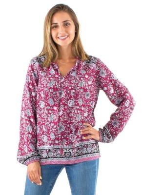 Bluza boema cu print "bujor" - Img 3