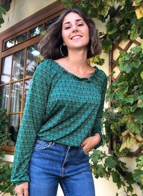Bluza verde tricot print bambus - Img 1