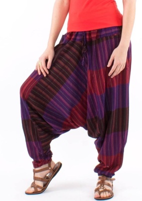Pantaloni Baba Cool purple in carouri si dungi etnice - Img 1
