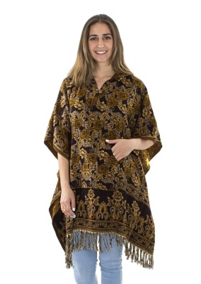 Poncho negru Boho Style cu gluga - Img 1
