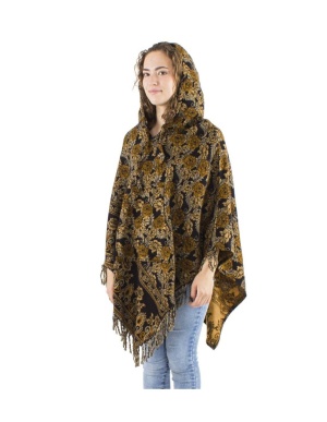 Poncho negru cu model floral boem - Img 4