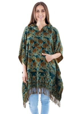 Poncho petrol Boho Style cu gluga - Img 1