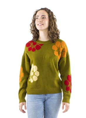Pulover kaki tricotat Print Fleur - Img 1