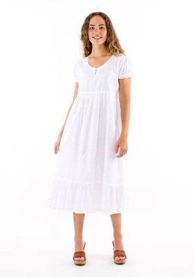 Rochie alba bumbac Boho Chic cu manecute - Img 1