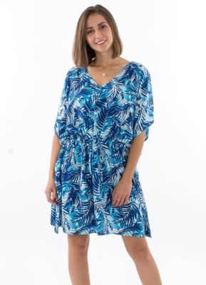 Rochie caftan blue leaf print - Img 1