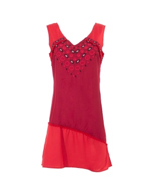 Rochie corai din vâscoză cu broderii - Img 1