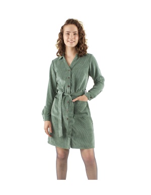 Rochie kaki velur cu nasturi - Img 4