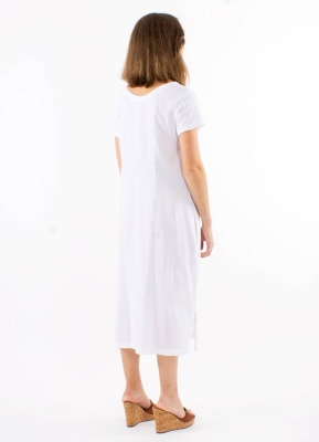 Rochie lunga alba bumbac cu maneci scurte - Img 3