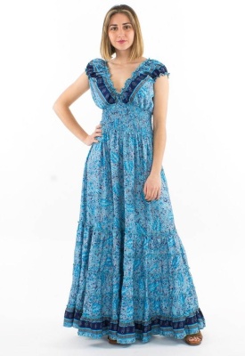 Rochie lunga sari turquaz talie elastica - Img 1
